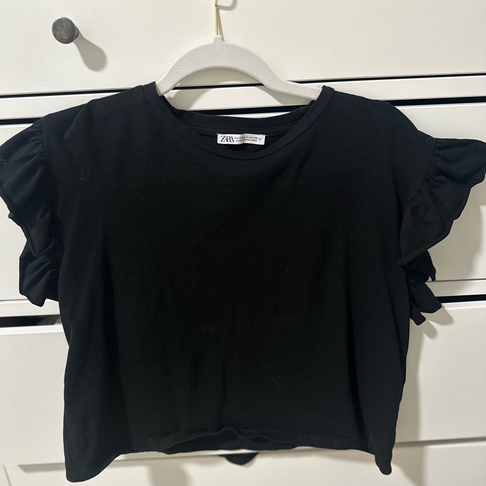 Zara Black Ruffle Sleeve Women's Top